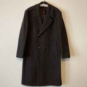 London Fog Long Wool Dress Coat Sz 42 Short Gray Office Double Breasted VTG USA